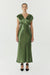 SATIN CROSS OVER GATHER DRESS | OLIVE - THIRD FORM