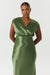 SATIN CROSS OVER GATHER DRESS | OLIVE - THIRD FORM