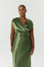 SATIN CROSS OVER GATHER DRESS | OLIVE - THIRD FORM