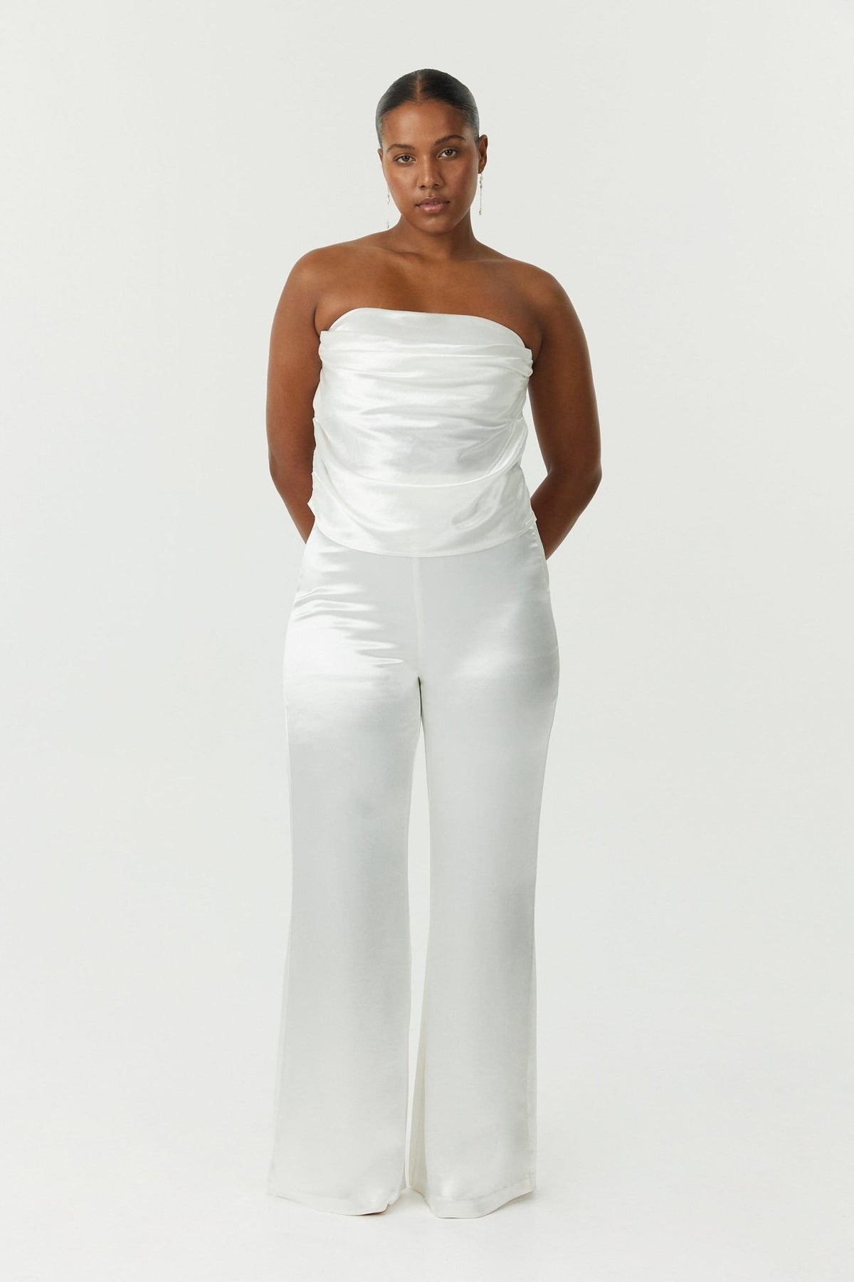 Powder White Satin Flare Trouser Size 6 - Third Form Fashion — THIRD FORM