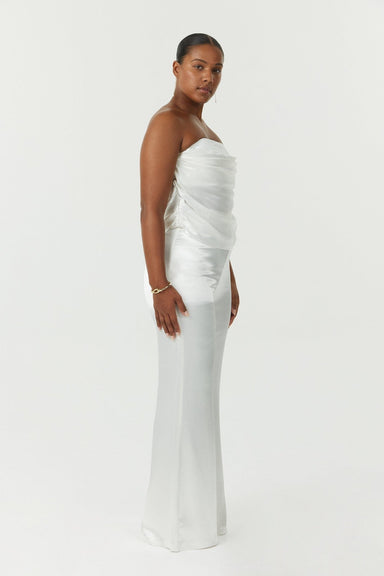 SATIN FLARE TROUSER | POWDER WHITE - THIRD FORM