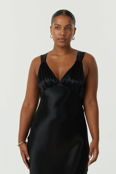 SATIN GATHER BRA BIAS SLIP | BLACK - THIRD FORM