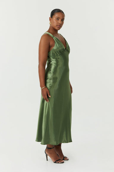 SATIN GATHER BRA BIAS SLIP | OLIVE - THIRD FORM