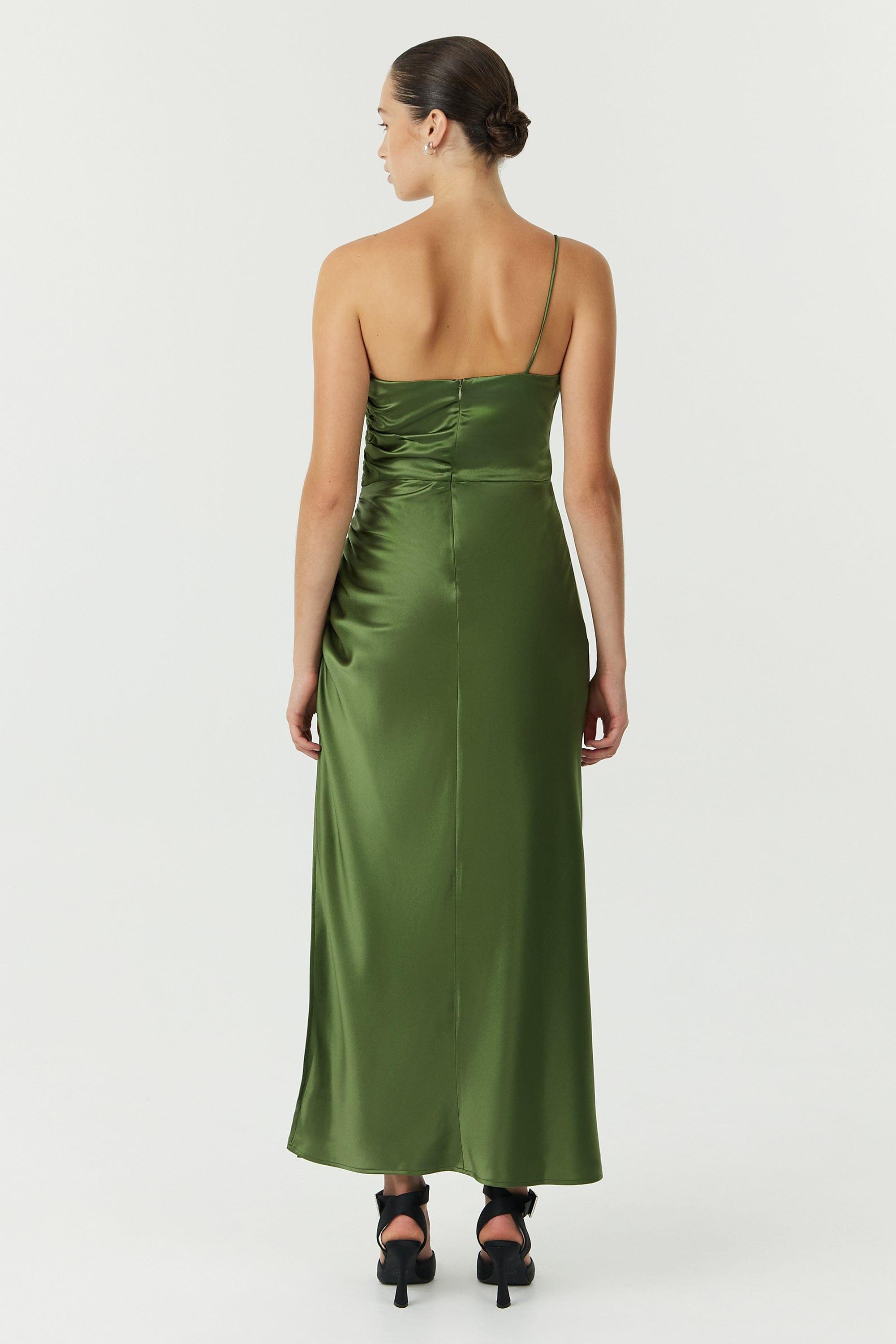SATIN GATHER ONE SHOULDER DRESS | OLIVE THIRD FORM SATIN GATHER ONE SHOULDER DRESS | OLIVE THIRD FORM
