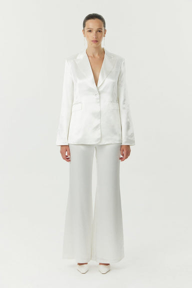 SATIN TAILORED BLAZER | POWDER WHITE - THIRD FORM