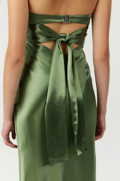 THIRD FORM SATIN TIE BACK STRAPLESS MAXI | OLIVE