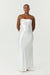 SATIN TIE BACK STRAPLESS MAXI | POWDER WHITE - THIRD FORM
