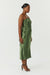 SATIN TIE BACK STRAPLESS MIDI | OLIVE - THIRD FORM