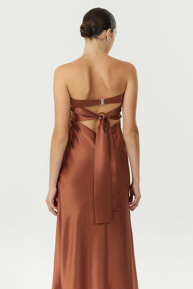 SATIN TIE BACK STRAPLESS MIDI | SPICE - THIRD FORM