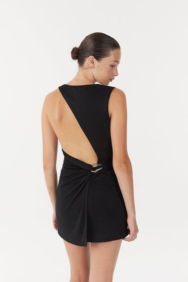 STIRLING TWIST ASYMMETRIC MINI DRESS | BLACK - THIRD FORM