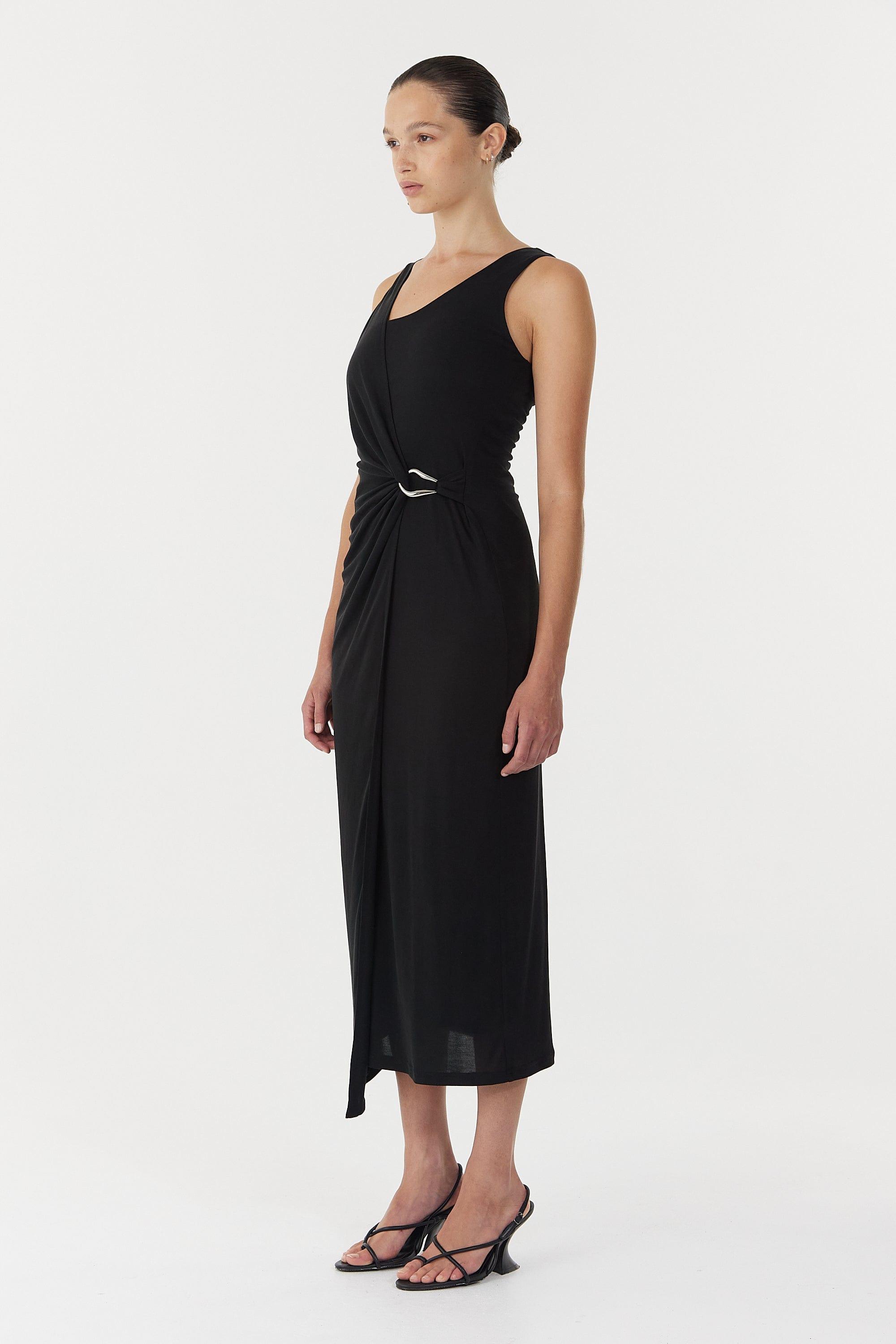 STIRLING TWIST CROSS OVER MIDI DRESS BLACK - Main Image