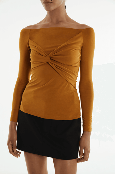 THIRD FORM TURN AROUND OFF SHOULDER TOP | CAMEL