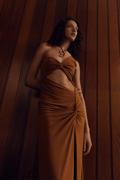 THIRD FORM TURN AROUND TWIST OUT MIDI | CAMEL