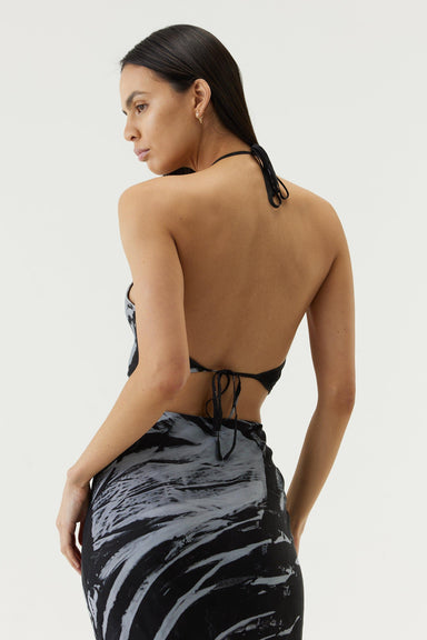 THIRD FORM TWIST THROUGH BIAS HALTER TOP | BLACK TIE DYE