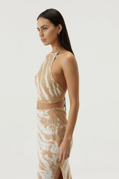 THIRD FORM TWIST THROUGH BIAS HALTER TOP | TAN TIE DYE
