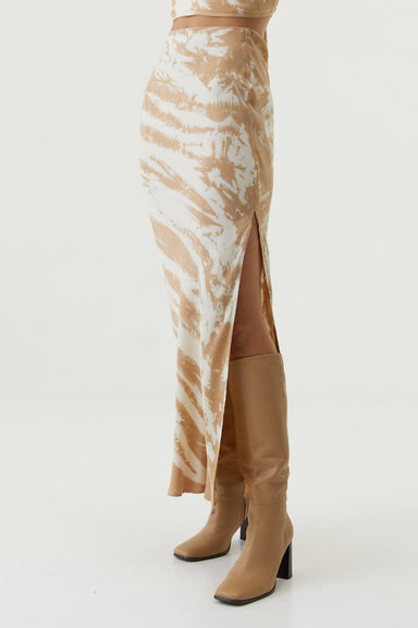 THIRD FORM TWIST THROUGH BIAS MAXI SKIRT | TAN TIE DYE