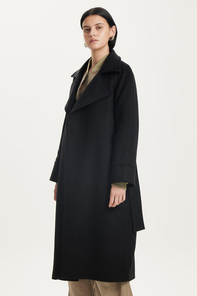 UNCOVER WOOLEN TRENCH COAT | BLACK - THIRD FORM