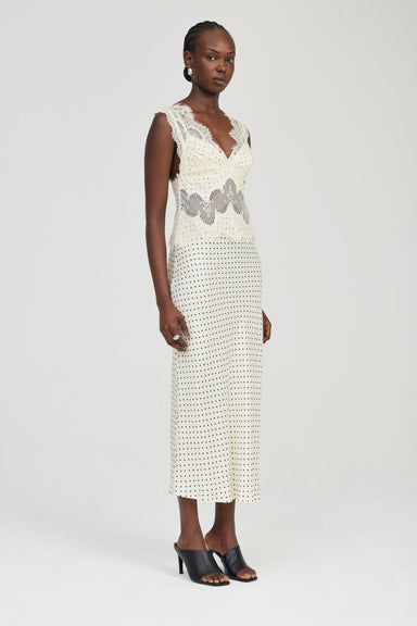 VISIONS LACE DEEP V MAXI DRESS | CREAM POLKA DOT - THIRD FORM