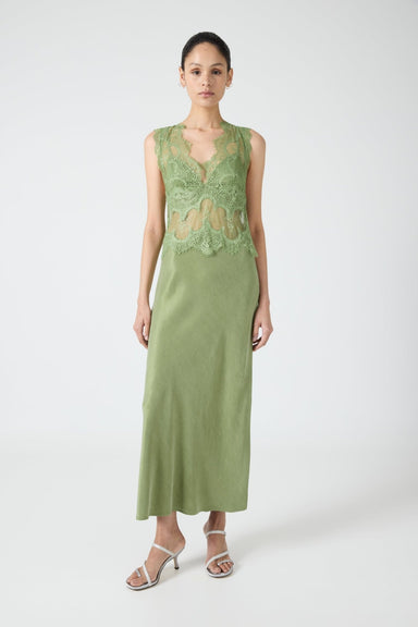 VISIONS LACE DEEP V MAXI DRESS | SAGE - THIRD FORM