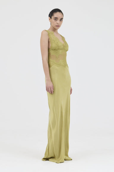 VISIONS LACE FLOOR LENGTH DRESS | OLIVE - THIRD FORM