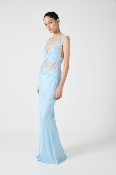 VISIONS LACE FLOOR LENGTH DRESS | SKY BLUE - THIRD FORM