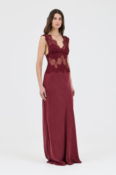 THIRD FORM VISIONS LACE FLOOR LENGTH DRESS | WINE