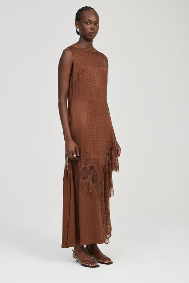 VISIONS LACE FRILL DRESS | CHOCOLATE POLKA DOT - THIRD FORM