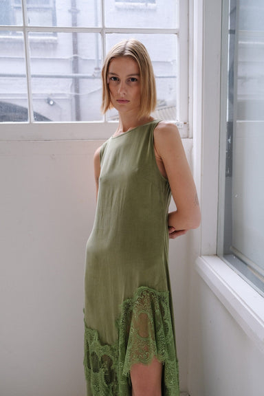 VISIONS LACE FRILL DRESS | SAGE - THIRD FORM