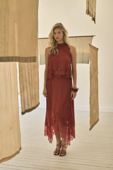 VISIONS LACE HANKERCHIEF SKIRT | CRIMSON - THIRD FORM