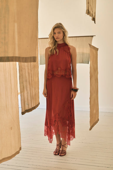 THIRD FORM VISIONS LACE HANKERCHIEF SKIRT | CRIMSON