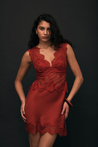 THIRD FORM VISIONS LACE MINI DRESS | CRIMSON
