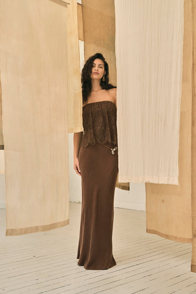 VISIONS LACE STRAPLESS MAXI DRESS | CHOCOLATE - THIRD FORM