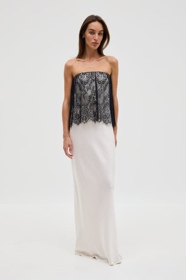 VISIONS LACE STRAPLESS MAXI DRESS | IVORY & BLACK - THIRD FORM