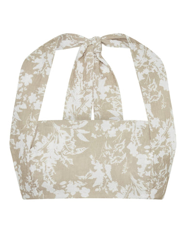 THIRD FORM WAFFLE HALTER CROP TOP | BEIGE FLORAL