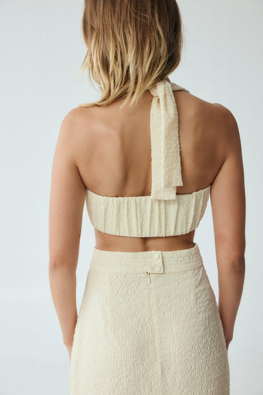 THIRD FORM WAFFLE HALTER CROP TOP | CREAM