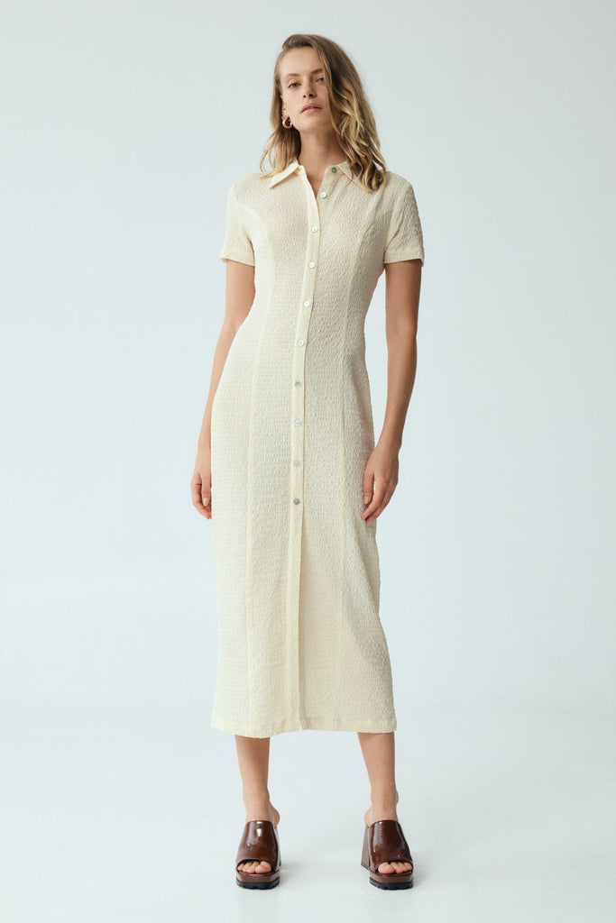 cream midi shirt dress WAFFLE MIDI SHIRT DRESS
