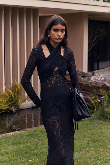 WAYWARD WRAP NECK MAXI DRESS | BLACK - THIRD FORM