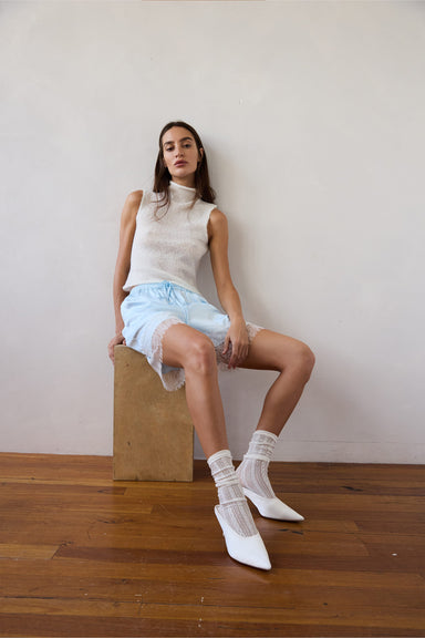 THIRD FORM WHISPER LACE TRIM SHORT | ICE BLUE
