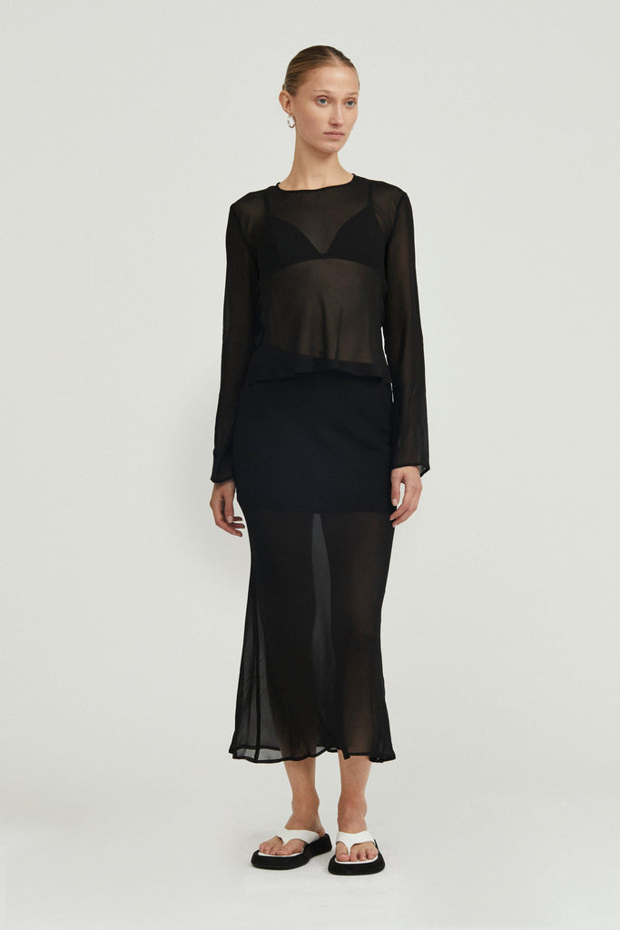 WISTERIA SHEER BIAS SKIRT | BLACK | THIRD FORM | Skirts & Pants