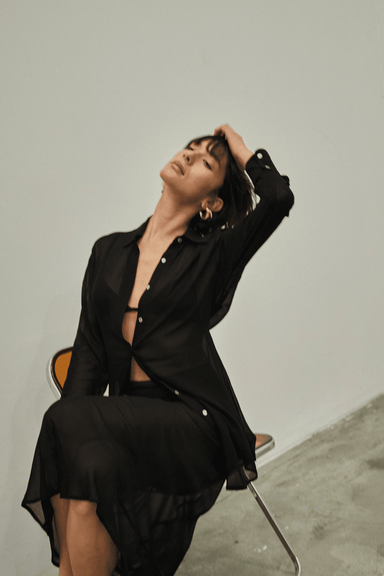 THIRD FORM WISTERIA SHEER SHIRT DRESS | BLACK