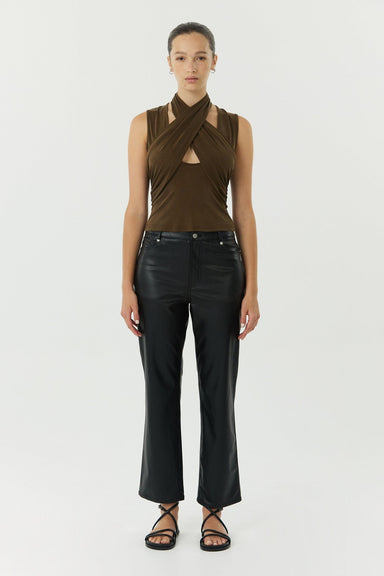 THIRD FORM WISTERIA WRAP NECK TANK TOP | CHOCOLATE